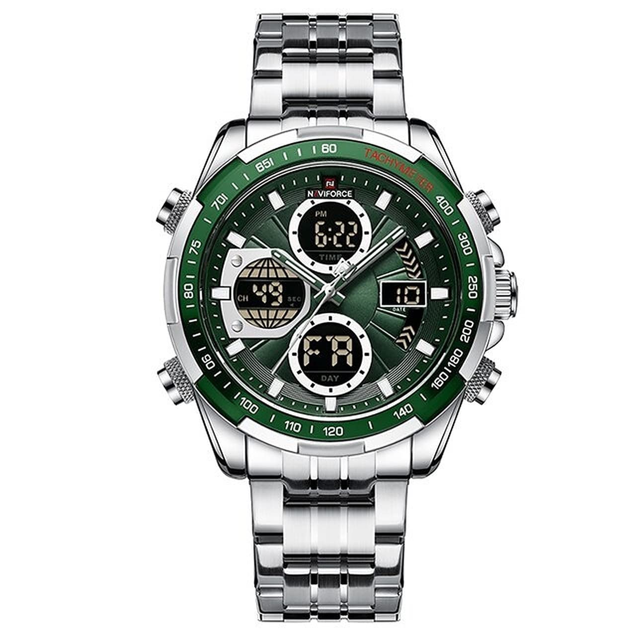 NAVIFORCE Mens Sport Watches Digital Analog Quartz Waterproof Multi-Functional Military Stainless Steel Watch for Men (B09PNPTF4G) Amazon Price History, Amazon Price Tracker