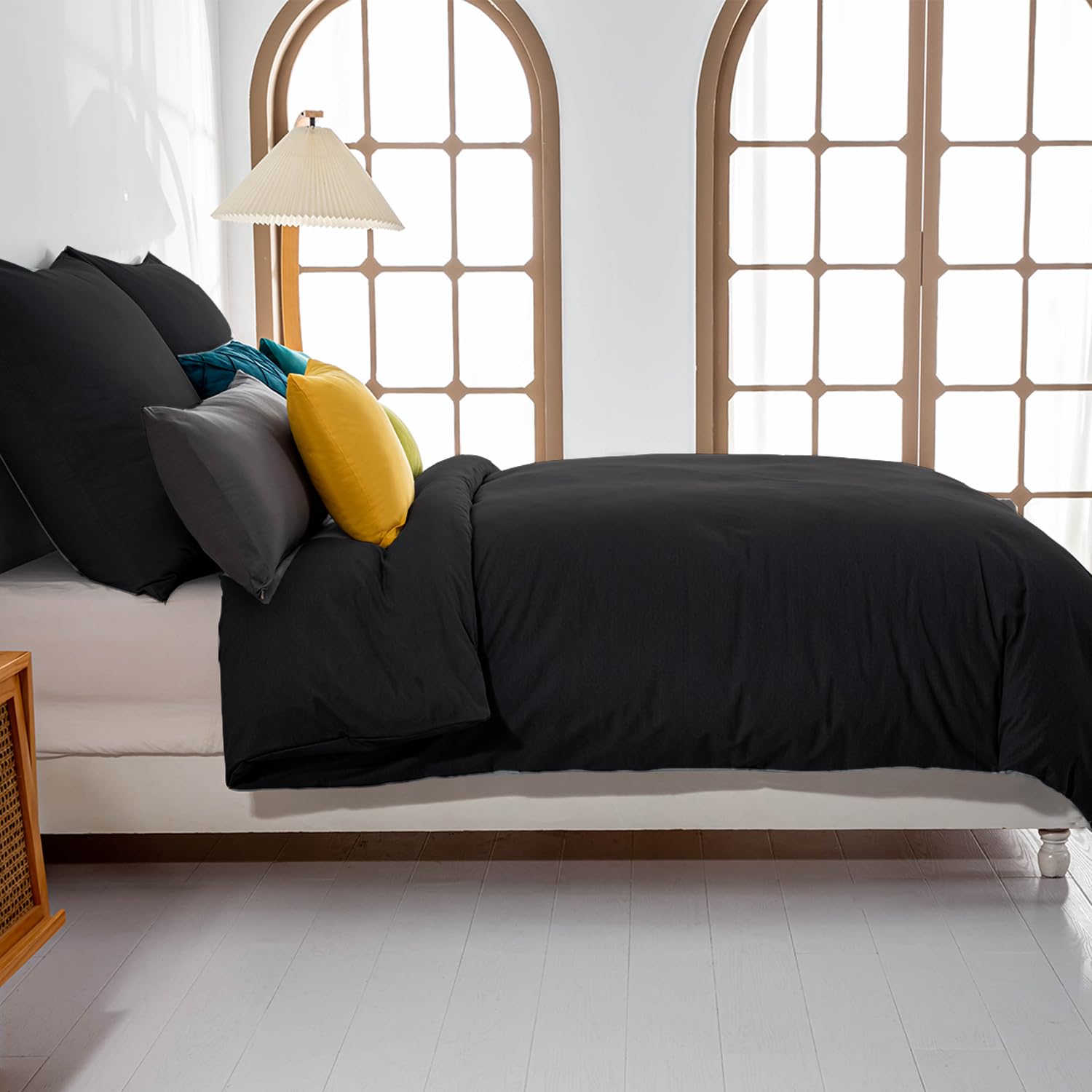 Soifox bettwäsche Schwarz 135x200 - bettwäsche-Sets aus Mikrofaser bügelfrei & knitterfrei mit Reißverschluss 1 Bettbezug 135 x 200 + 1 Kissenbezug 80 x 80 cm
