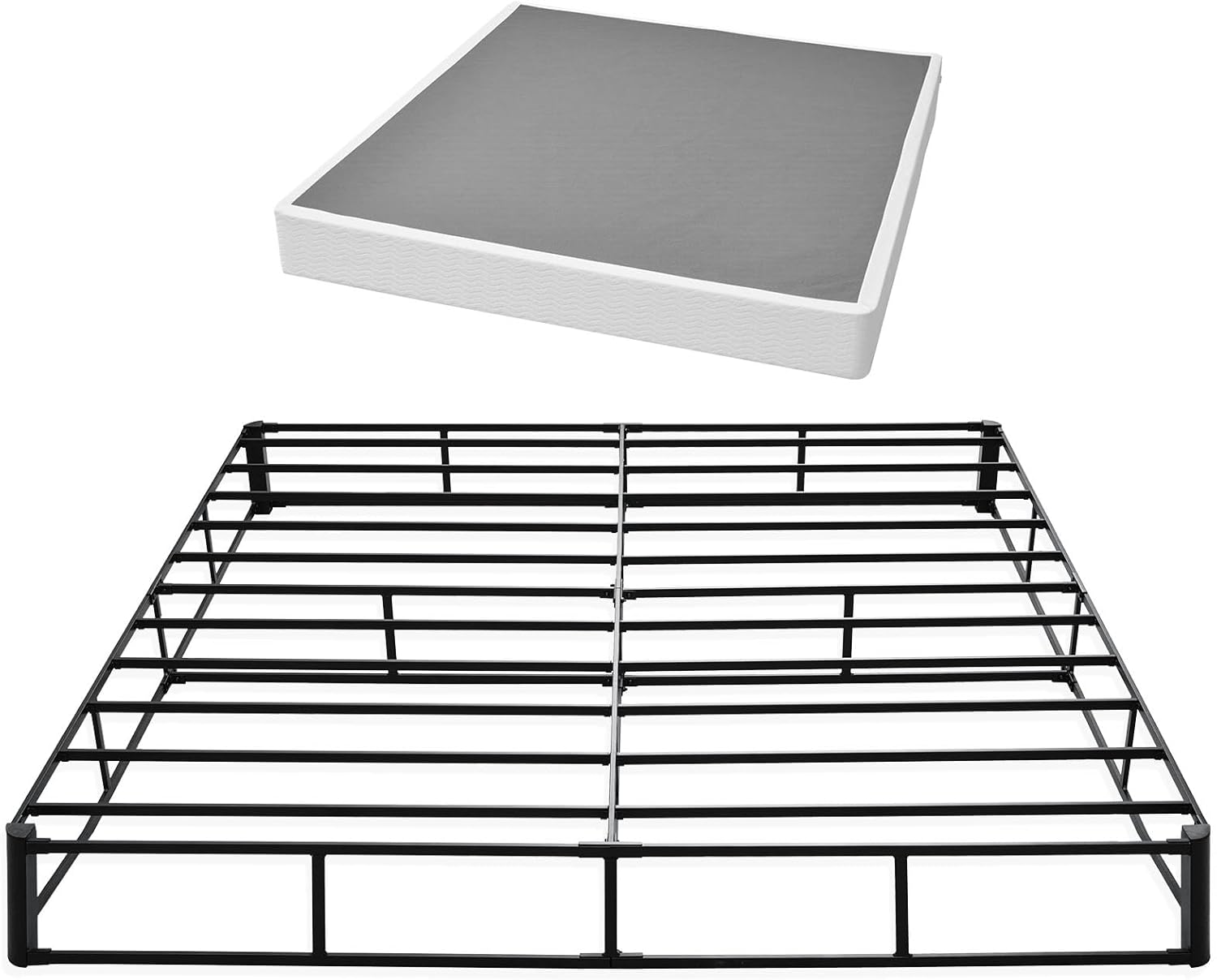 VEVOR Box Spring, King Size Bed Frame with Washable Fabric Cloth, Heavy Duty Metal Frame for King Bed, 9.1 in Mattress Foundation, 3500 lbs Max Weight Capacity, Easy Assembly, 79.1 x 75.8 x 9.1 in