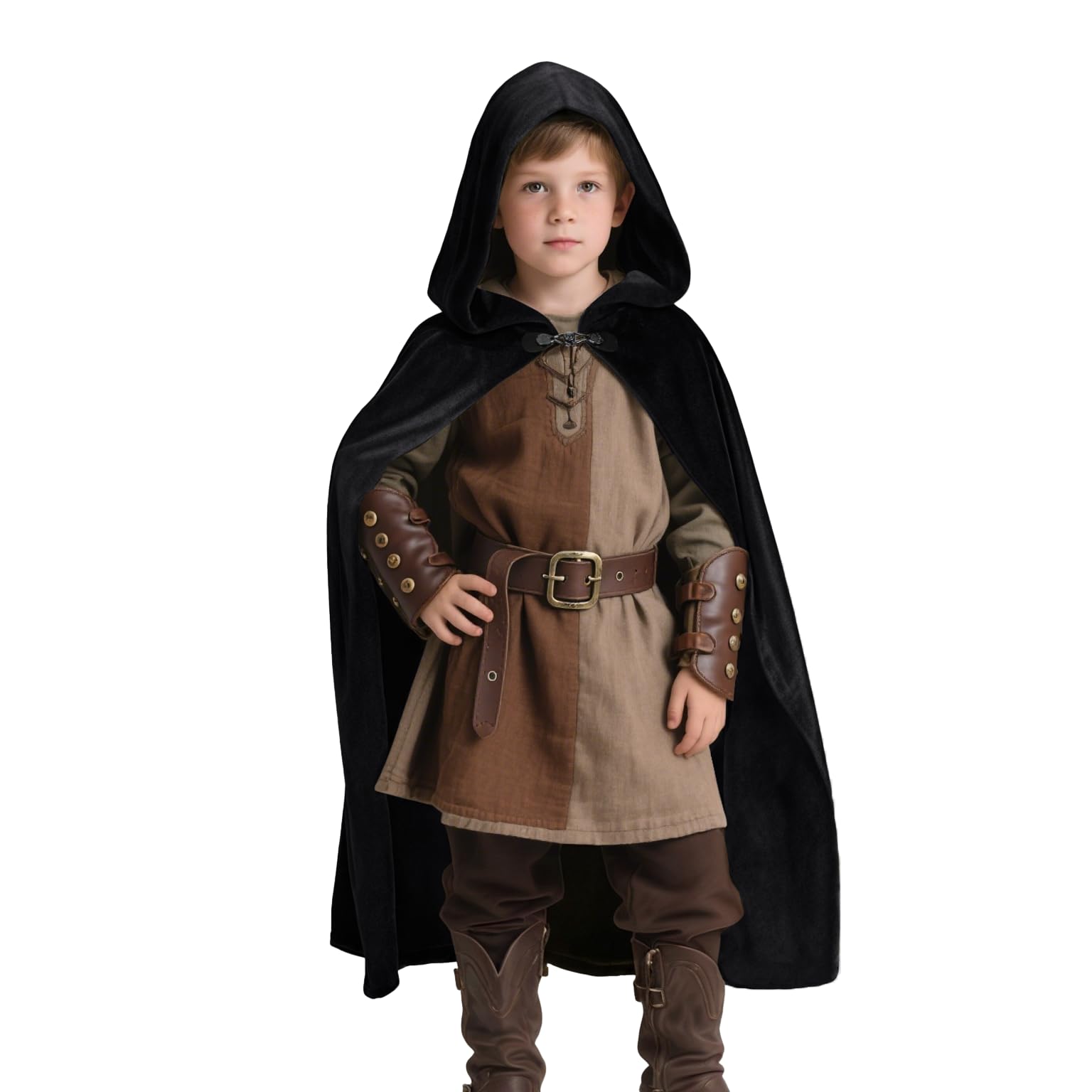 Renaissance Hooded Cape Witch Cloak Medieval for Boys Kids Halloween Costume