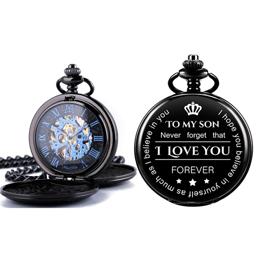 ManChDa Engraved Pocket Watches to Son I Love You Forever Gift from a Mom  Dad Mechanical Watch Fob Chains Birthday Graduation Gift to Son