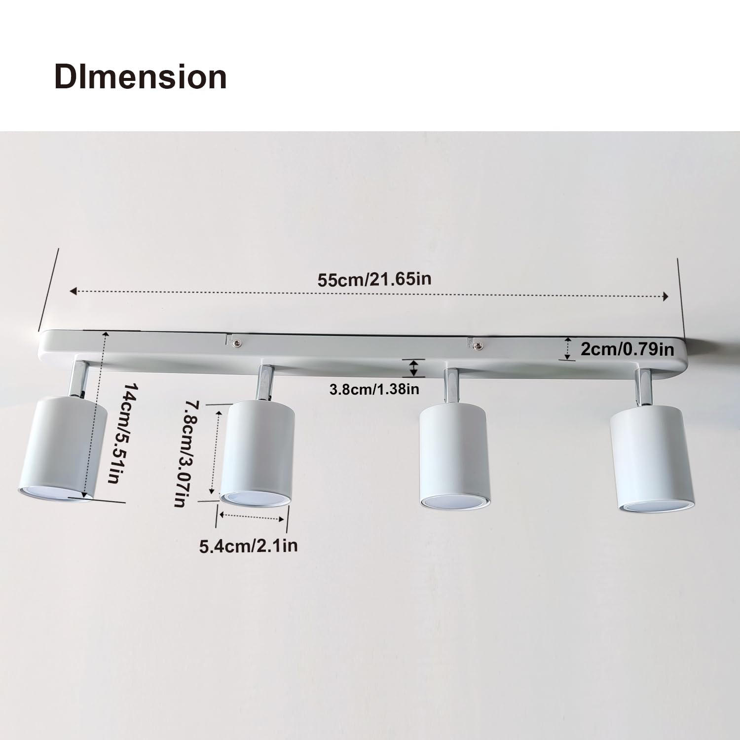 Sweier White 4-Way Rotatable GU10 Ceiling Spotlight Bar - 5W Adjustable LED Light with 6000K Cool White Bulb, Ceiling/Wall Mounted - Image 2