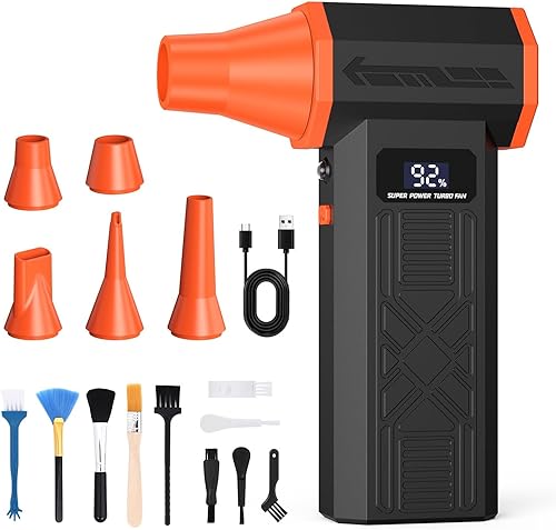 Plumero de aire comprimido, plumero de aire eléctrico de 120,000 RPM, potente motor sin escobillas de 4 velocidades con luz LED, soplador de aire