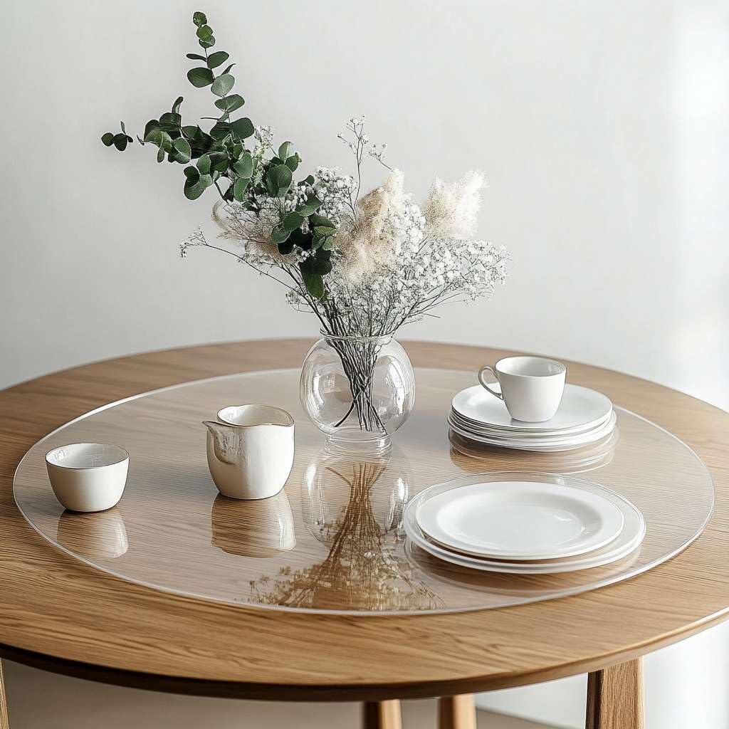 Nicoman Pvc Round Table Protector Mat - Transparent / Frosted - 120Cm - Transparent
