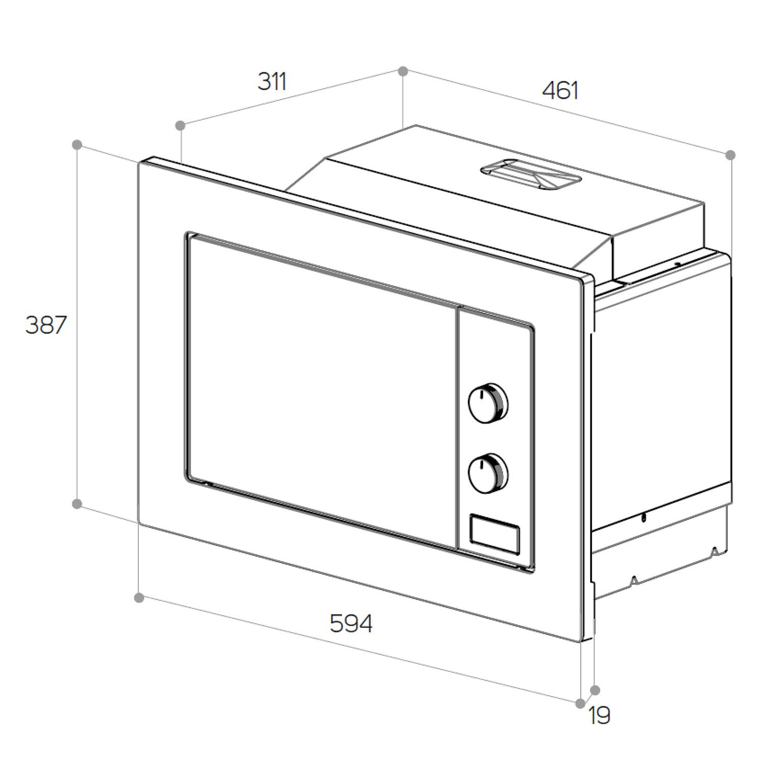Taurus MO20WHM - Microonde da incasso, capacità 20L, 800W, grill 1000W, 5 livell