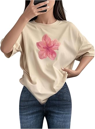 RoseSeek Girls Cherry Leopard Shirt Short Sleeve Loose Cute Summer T Shirt Trendy Aesthetic Baggy Tops
