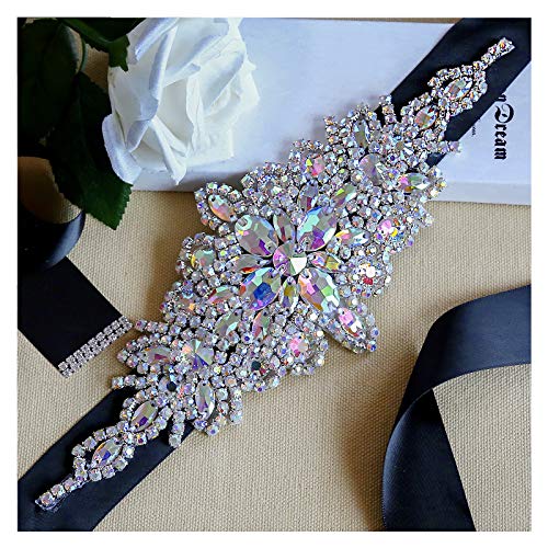 Diamond belts for dresses Black stain rhinestone ribbon Ladies Handcrafted headhand Decor