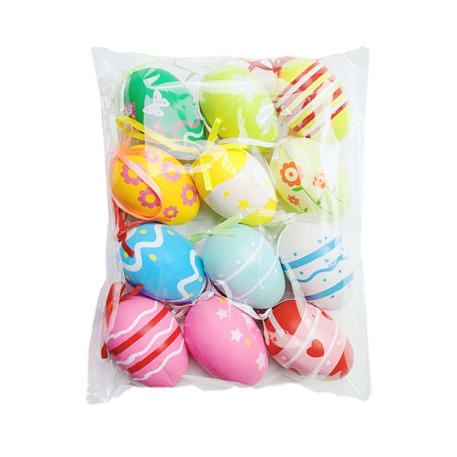 NEWFT 12Pcs Easter Colorful Eggs Colorful Ornament Art Crafts Supplies for Kindergarten School Students Ornament