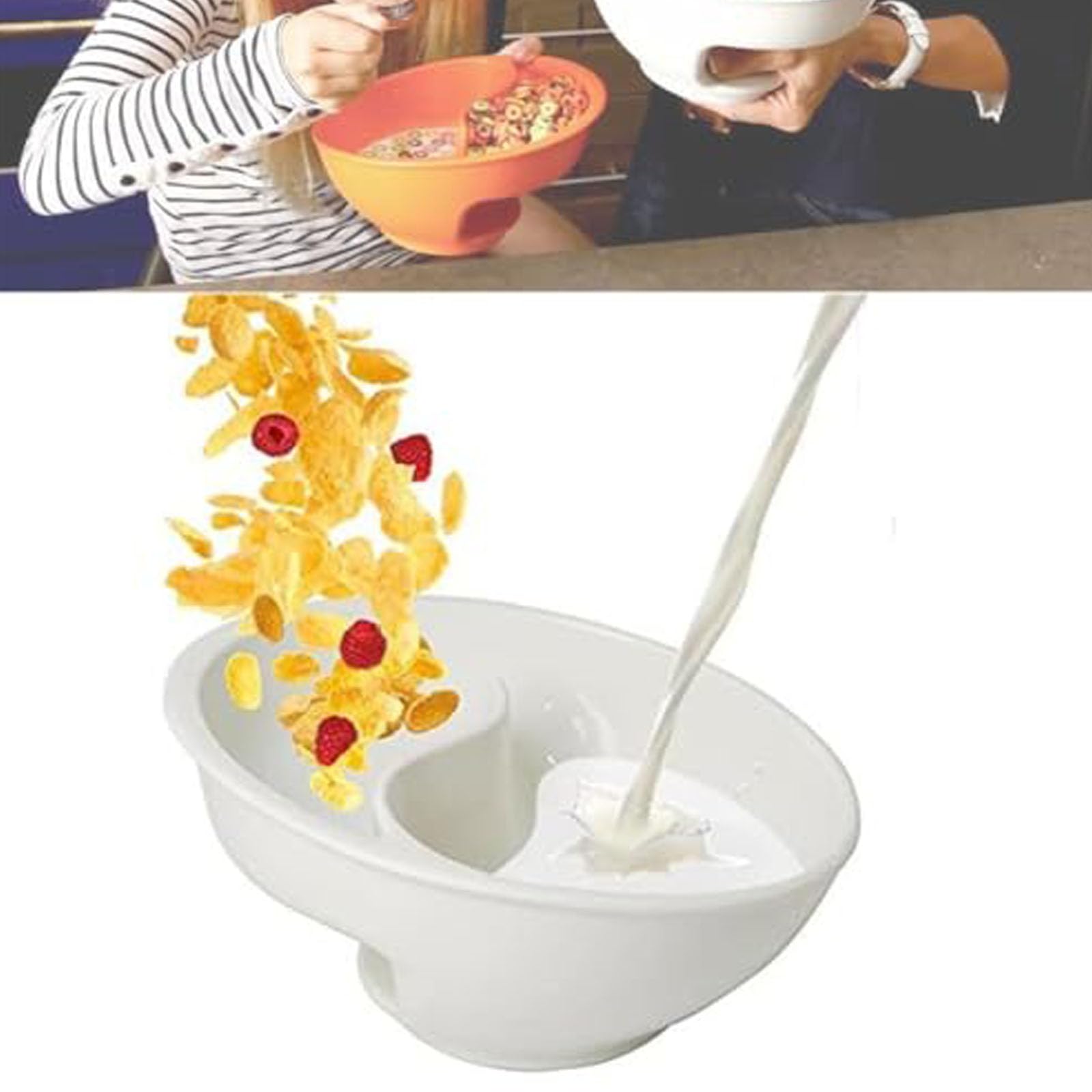 No Soggy Cereal Bowl, Cereal Separator Bowl, Divided Cereal Bowls For Adults, Anti Soggy Cereal Bowl, Cereal Bowl Separate Milk, Never Soggy Cereal Bowl Separated (White)