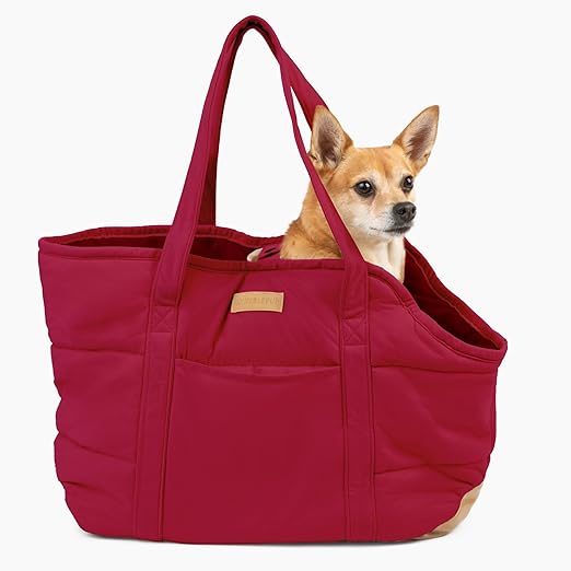 Cozy Plush Dog Purse Carrier for Small Dogs - Dog Carrier Purse with Secure Harness Clip, Dog Tote Bag for Small Dogs and Puppies - Red