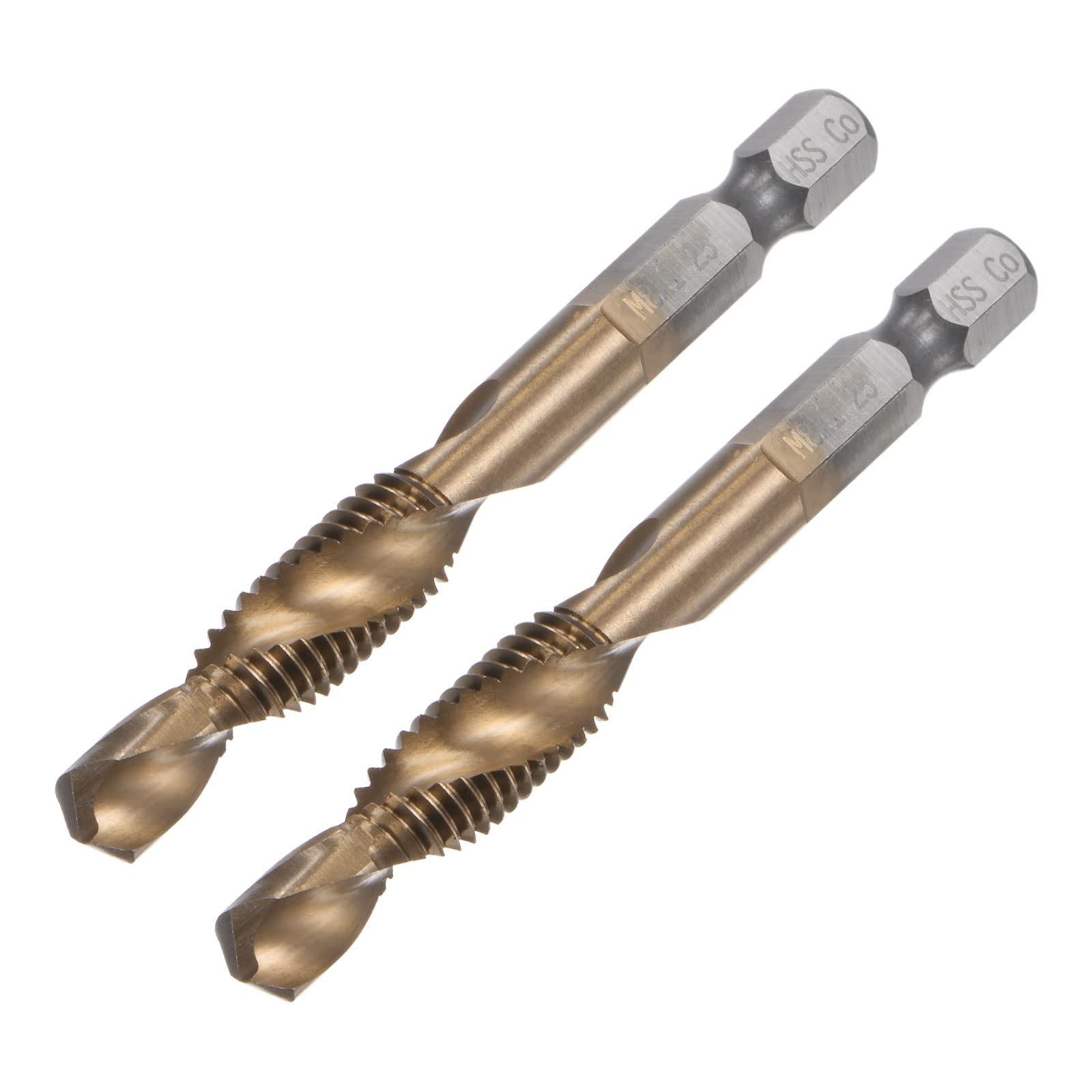 sourcing map Combination Drill and Tap Bit, 1/4" Hex Shank M8 x 1.25 Metric Uncoated M35 Cobalt High Speed Steel Spiral Flute Drilling Tapping Tool 2pcs