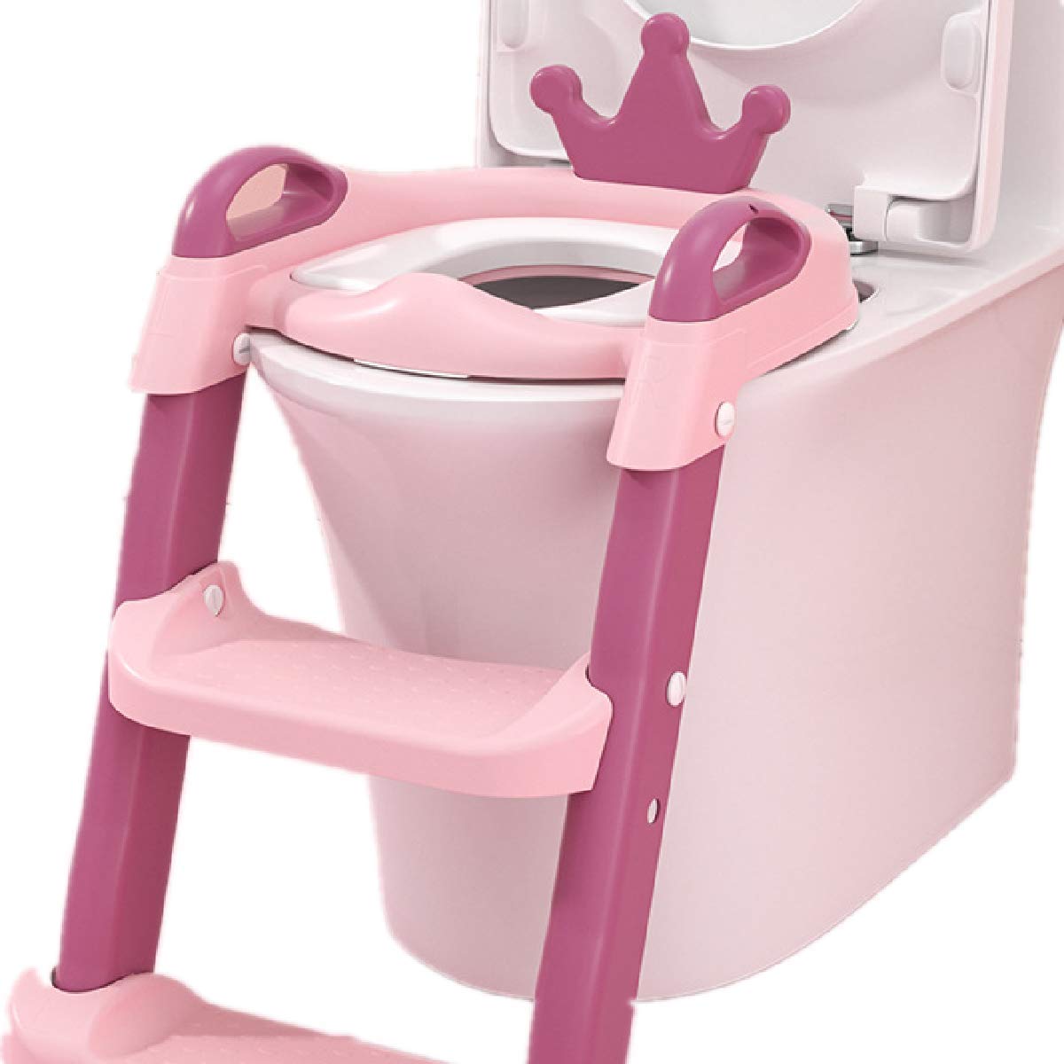 Portable toilet trainer seat with step stool adjustable baby toddler potty toilet training seat boy girl child toilet (pink)