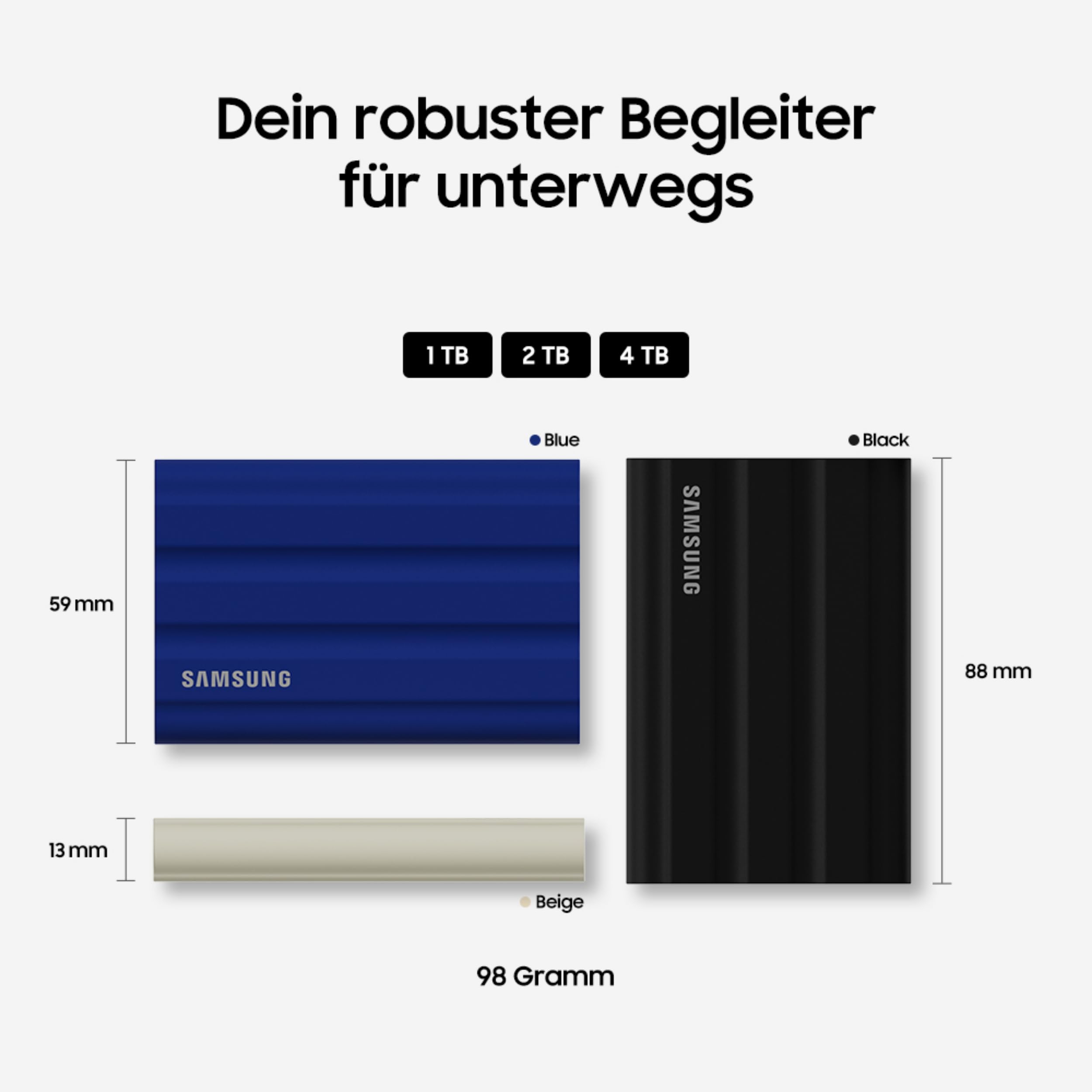 Samsung Portable SSD T7 Shield, 1 TB, USB 3.2 Gen.2, 1.050 MB/s Lesen, 1.000 MB/s Schreiben, Robuste externe Festplatte Outdoor für Mac, PC und Smartphone, Schwarz, MU-PE1T0S/EU