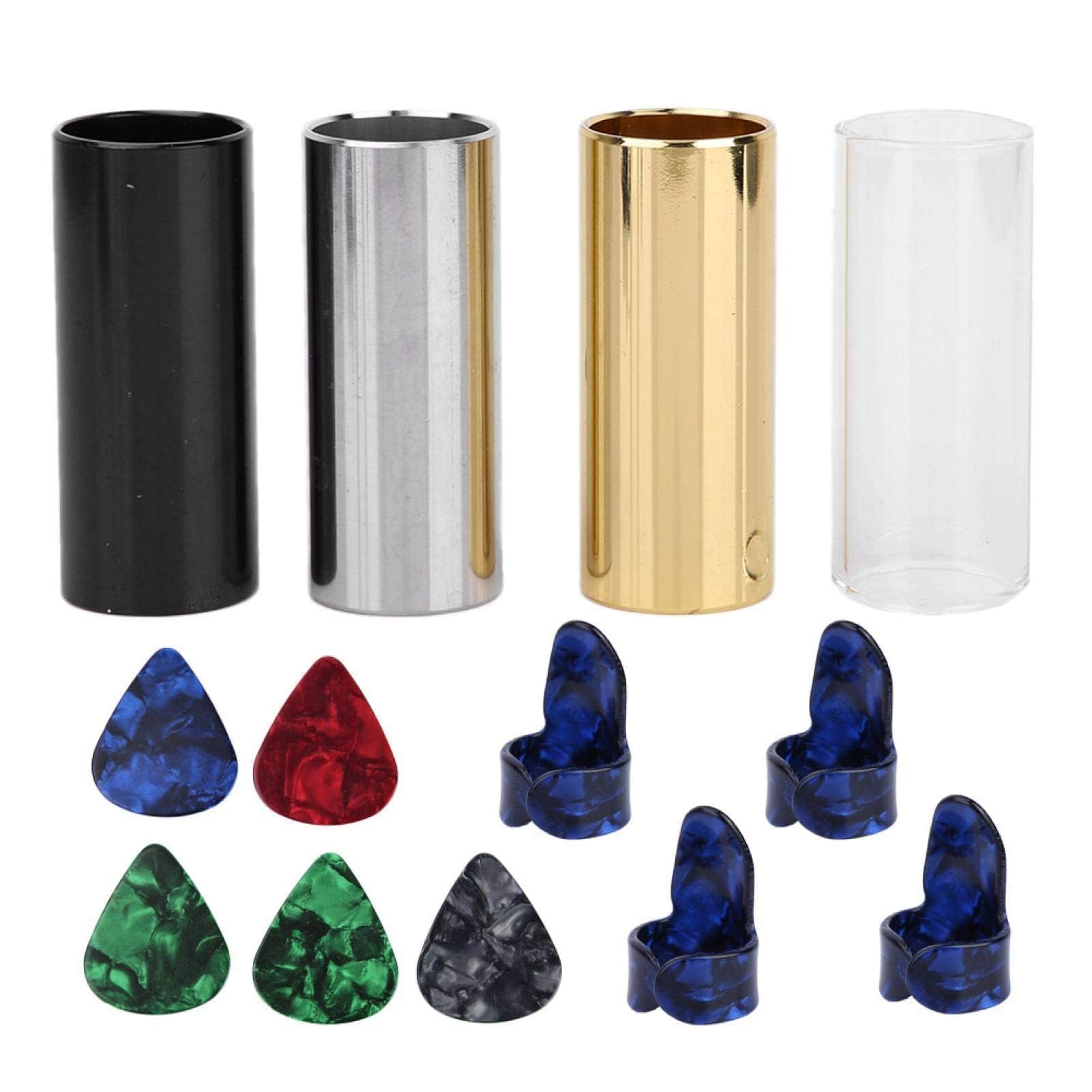 Metal Guitar Slides Set, Metal Guitar Slide Kunststoff Daumenfinger Plektren Set mit Aufbewahrungsbox