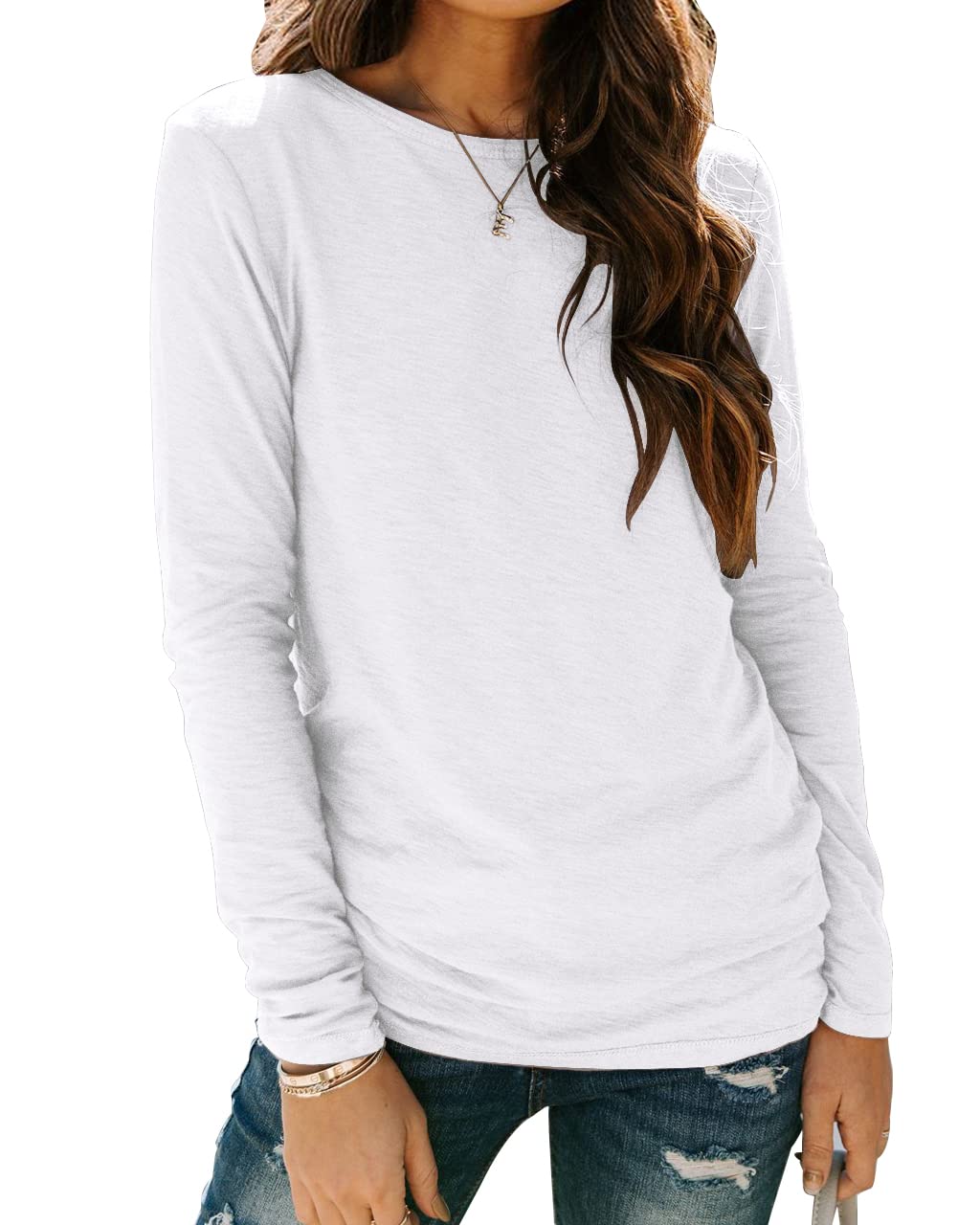 SherosaWomens T Shirts Long Sleeve Crew Neck Shirts Basic Tee Tops Blouse
