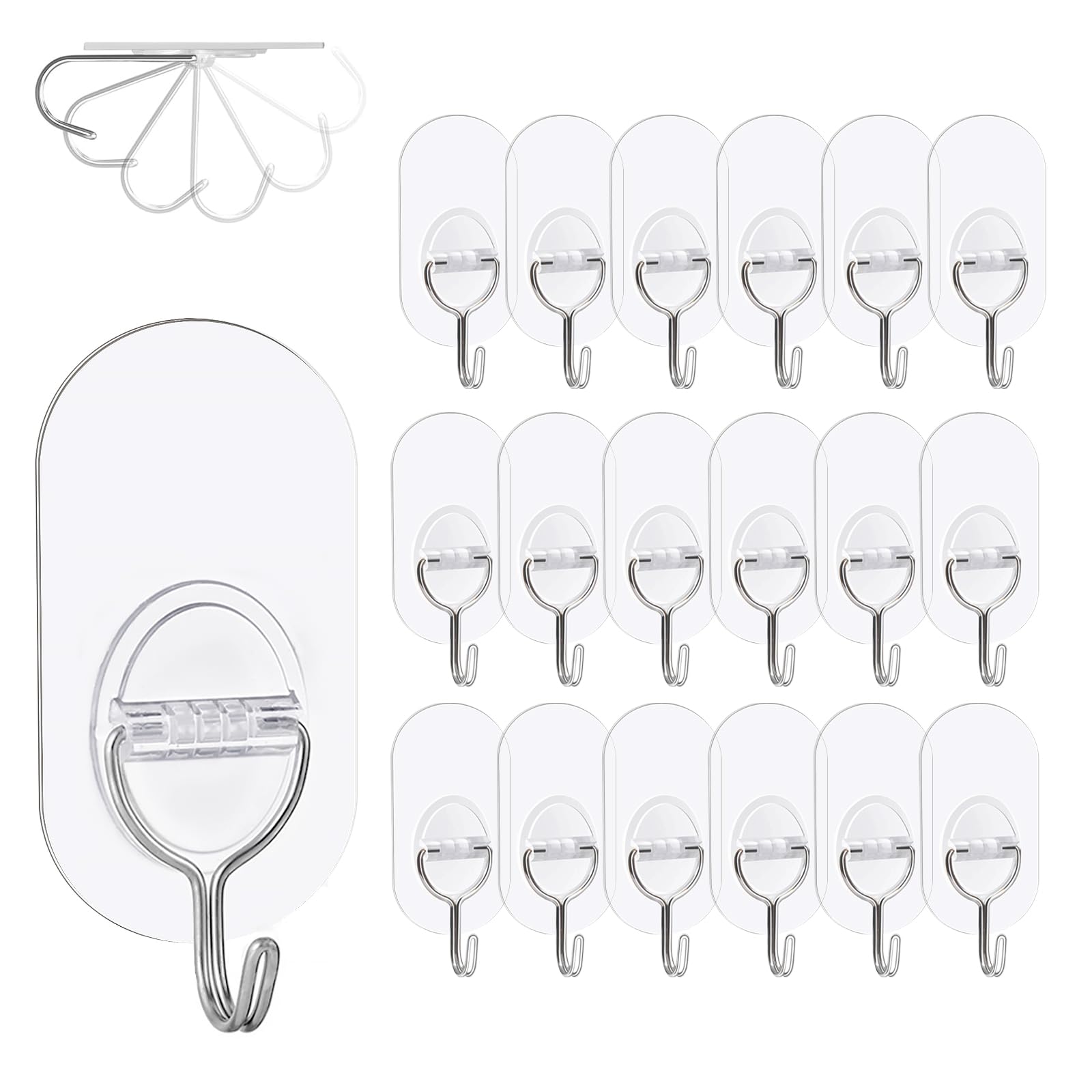 EOSWRU Haken Selbstklebend, 30 Stück Klebehaken Transparent Ohne Bohren (max 10 kg) Nahtloser Wasserdicht und Ölfest Mehrzweck Klebe Haken, Wandhaken Selbstklebend für Küche Bad