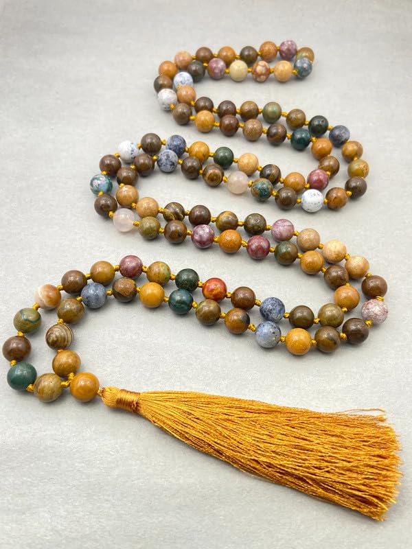 Natürliche AAA-Mala aus afrikanischem Blutstein, Pietersit-Halskette, 10-mm-Gebetskette, tibetische Mala, geknotete Mala, buddhistische Halskette, 108-Perlen-Pietersit-Yoga-Mantra-Japa-Mala