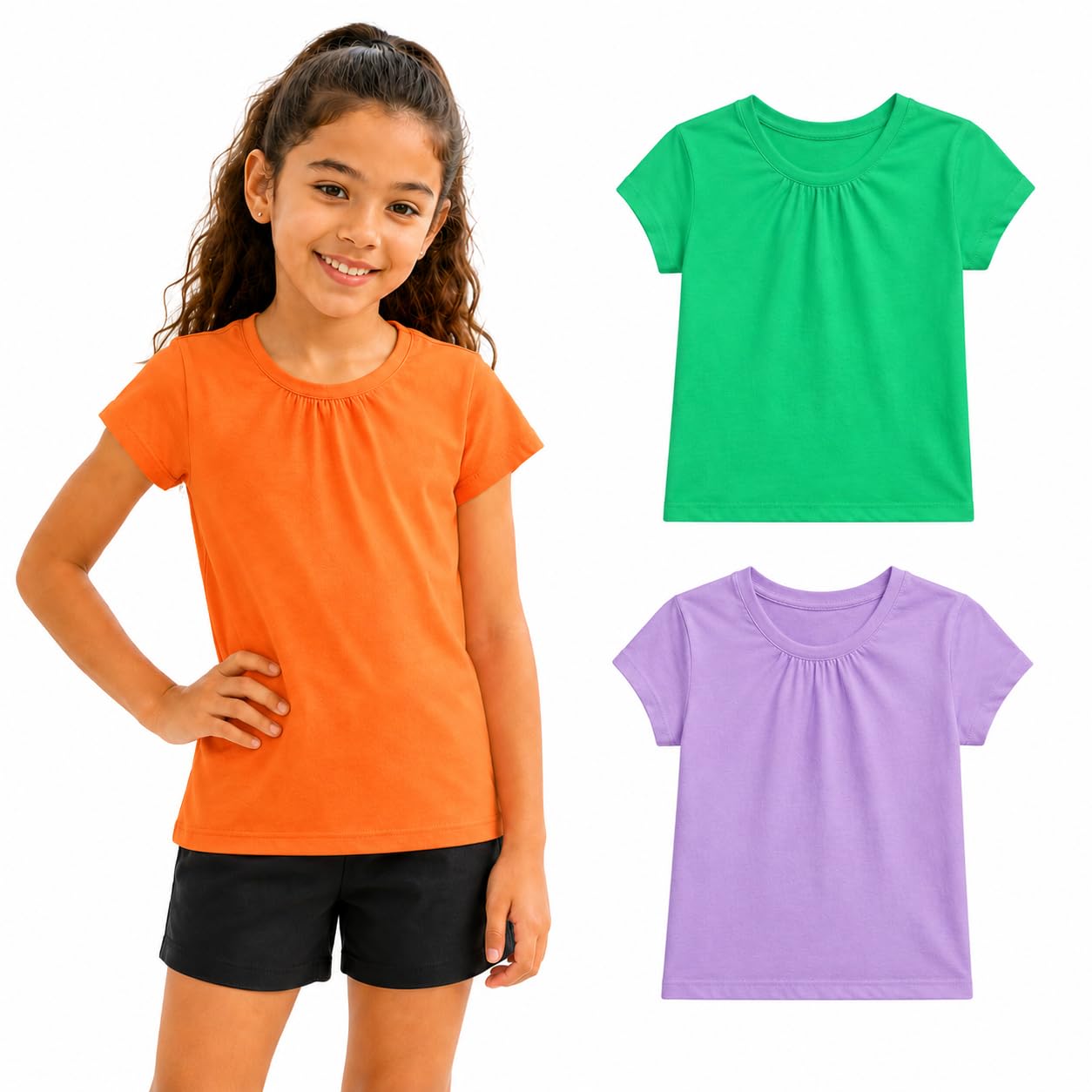 Bienzoe Fille Antimicrobien Séchage Rapide Manche Courte T-Shirt 3 pièces Pack