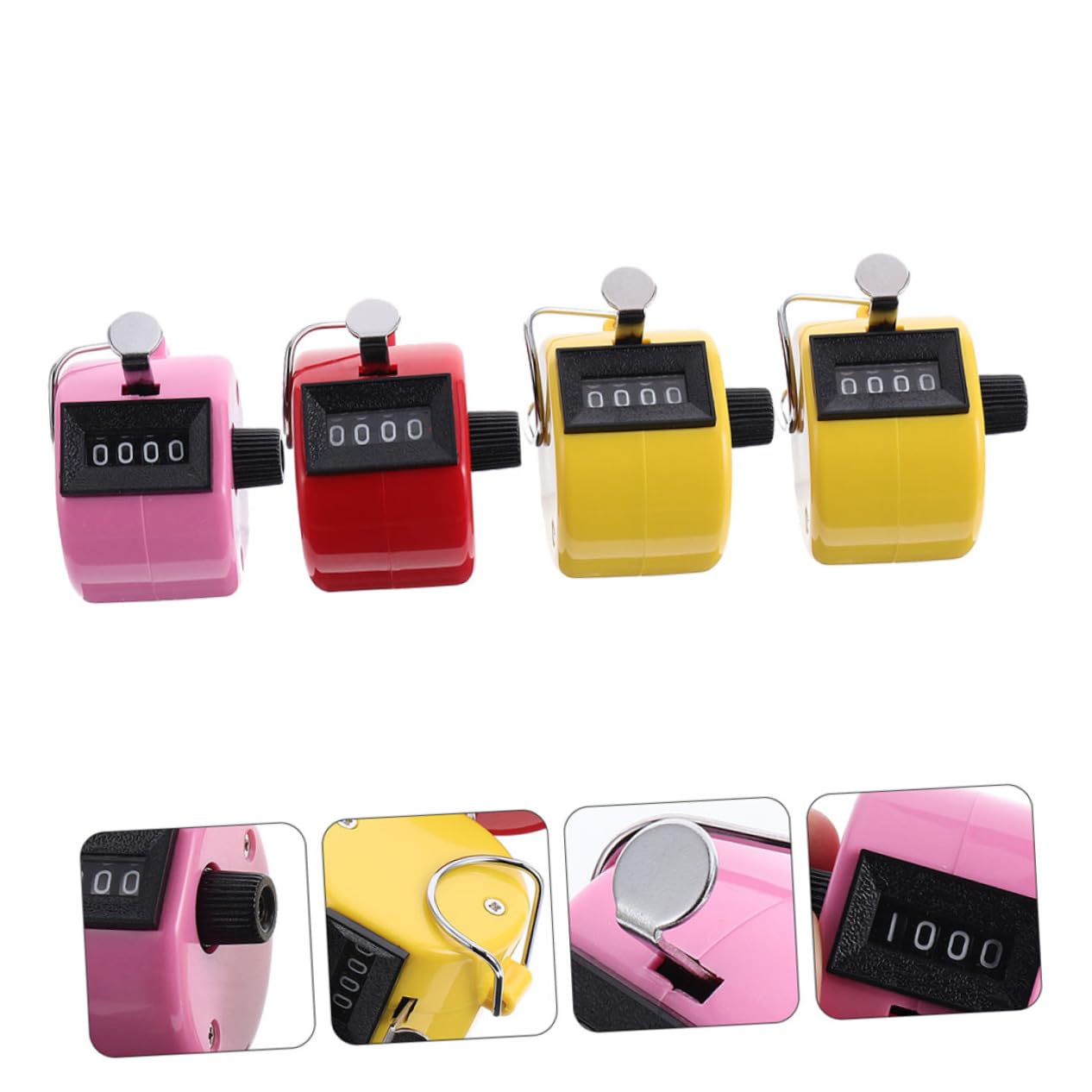 Kisangel Mini Counter 4 Mechanical Hand Held Plastic Finger Clicker No Battery Count 9999 for Various Uses Random Color