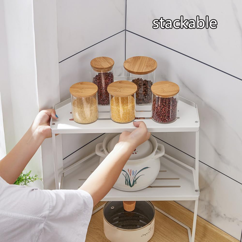 Impilabile Cucina Organizer,Metallo Organizzatori da Cucina con tappetino antiscivolo,multifunzionale Organizer Bagno,per cucina/bagno/piano tavolo/credenza. (1, Bianco)