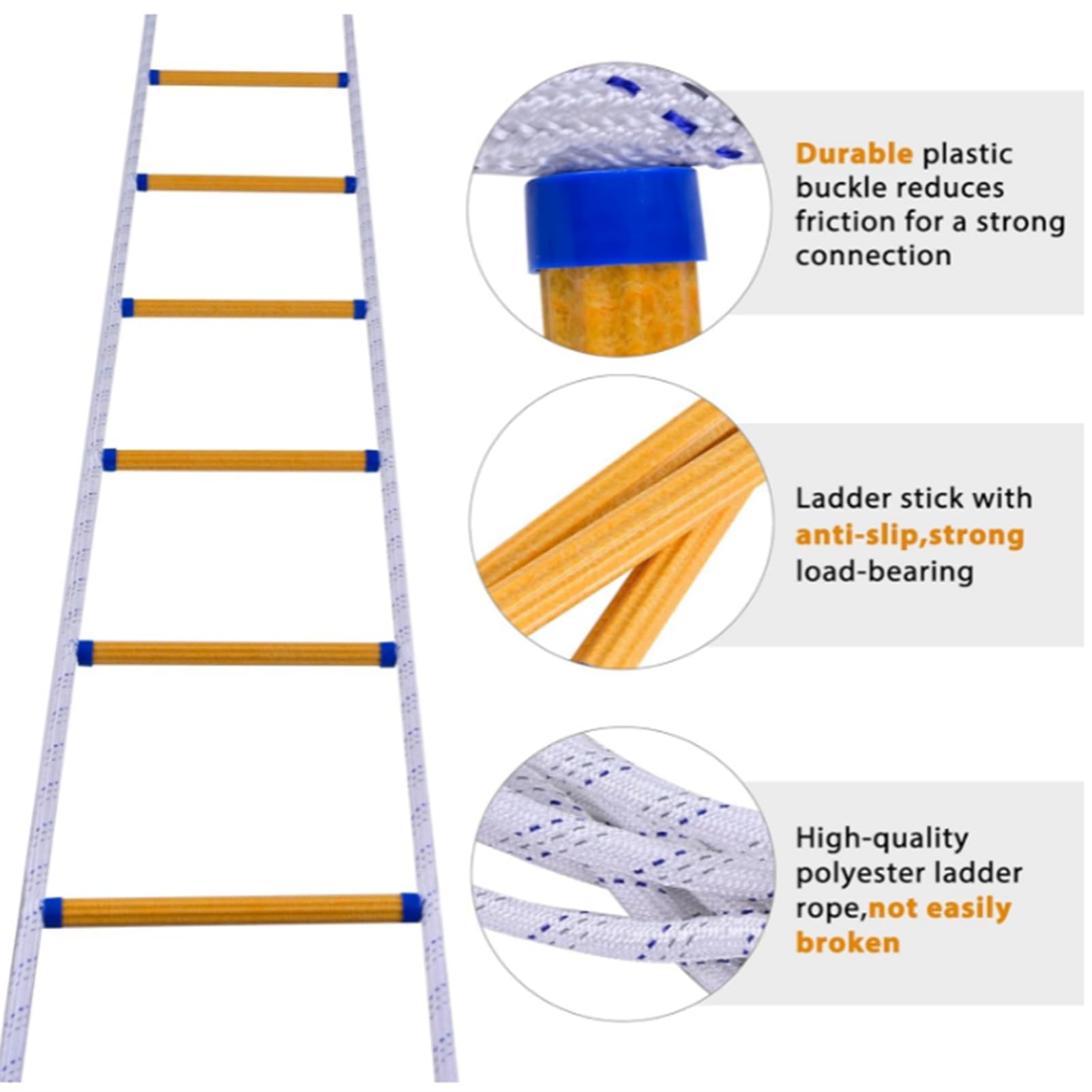 Escalera de cuerda con mosquetón Escalera de Escape de Nylon de 10 Pies Escalera de Incendios Antideslizante Escalera de Emergencia para trabajos pesados para el addest(26 Pies/8 M)