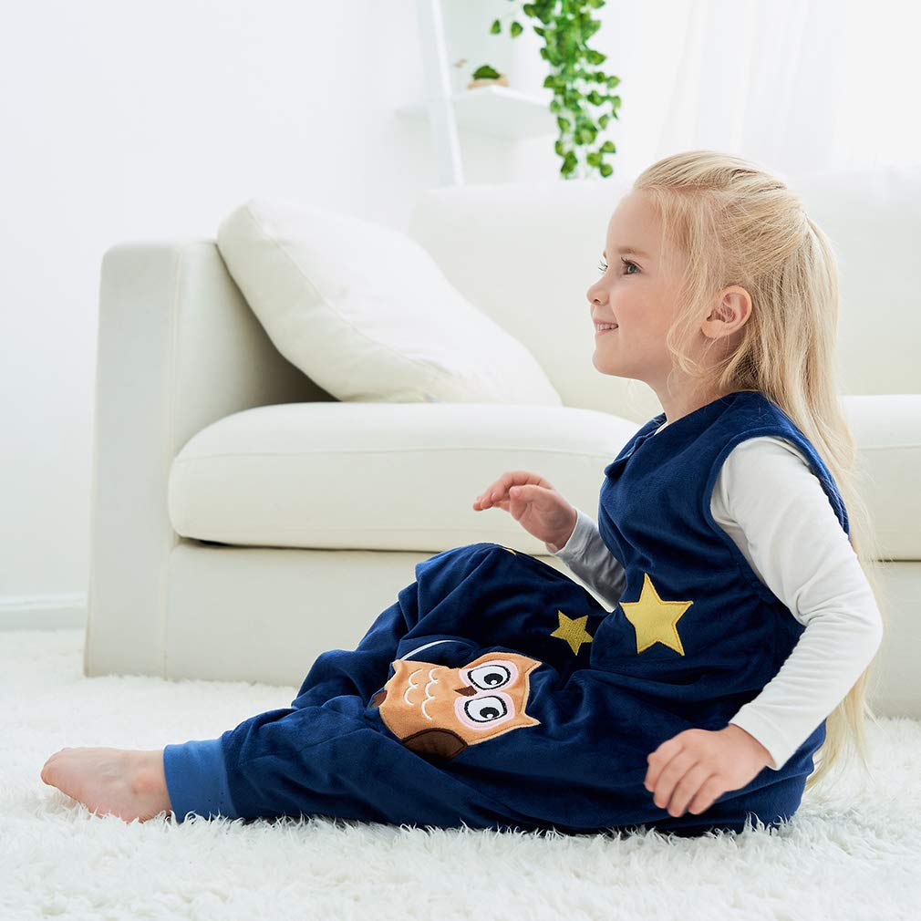 Gigoteuses Bébé Fille Garçon avec des Pieds Hiver Automne Pyjama, Bleu Foncé, 1-3 Ans,Small | Fermeture éclair durable, facile à changer, imprimé animal de dessin animé