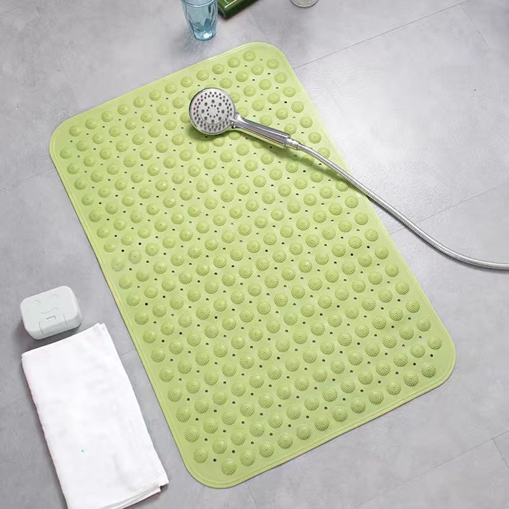 Non Slip Shower Bath Mats with Drain Holes and Suction Cups,Easy to Clean,Safety Bathtub Mats Ideal for Elderly and Children,Soft on Feet (apple green,35 * 65)