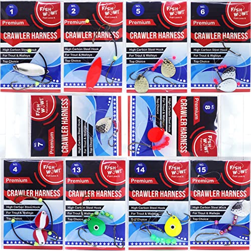 Fish Wow!® 10 Packs 10-Styles Crawler Harness Walleye Spinner Rig - 1-Hook,2-Hook,3-Hook #TOP12