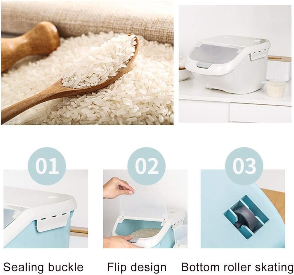 Rice Storage Box Large Capacity Grain Cereal Dispenser Food Organizer Container Kitchen Cover