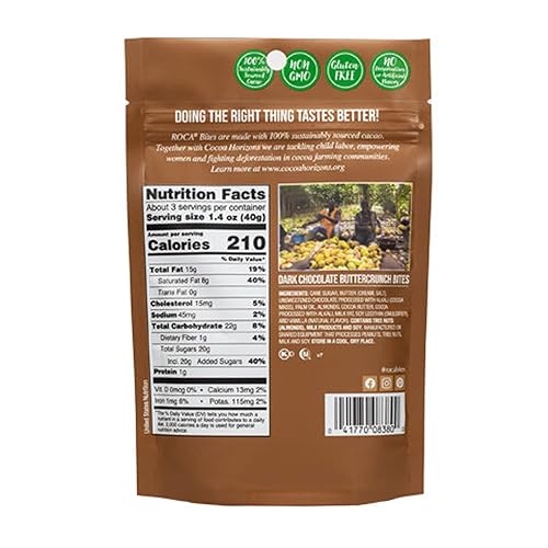 Miniatura 2 de Dark Chocolate ROCA Bocadillos de chocolate con almendras californianas chocolate negro 44 onzas paquete de 1