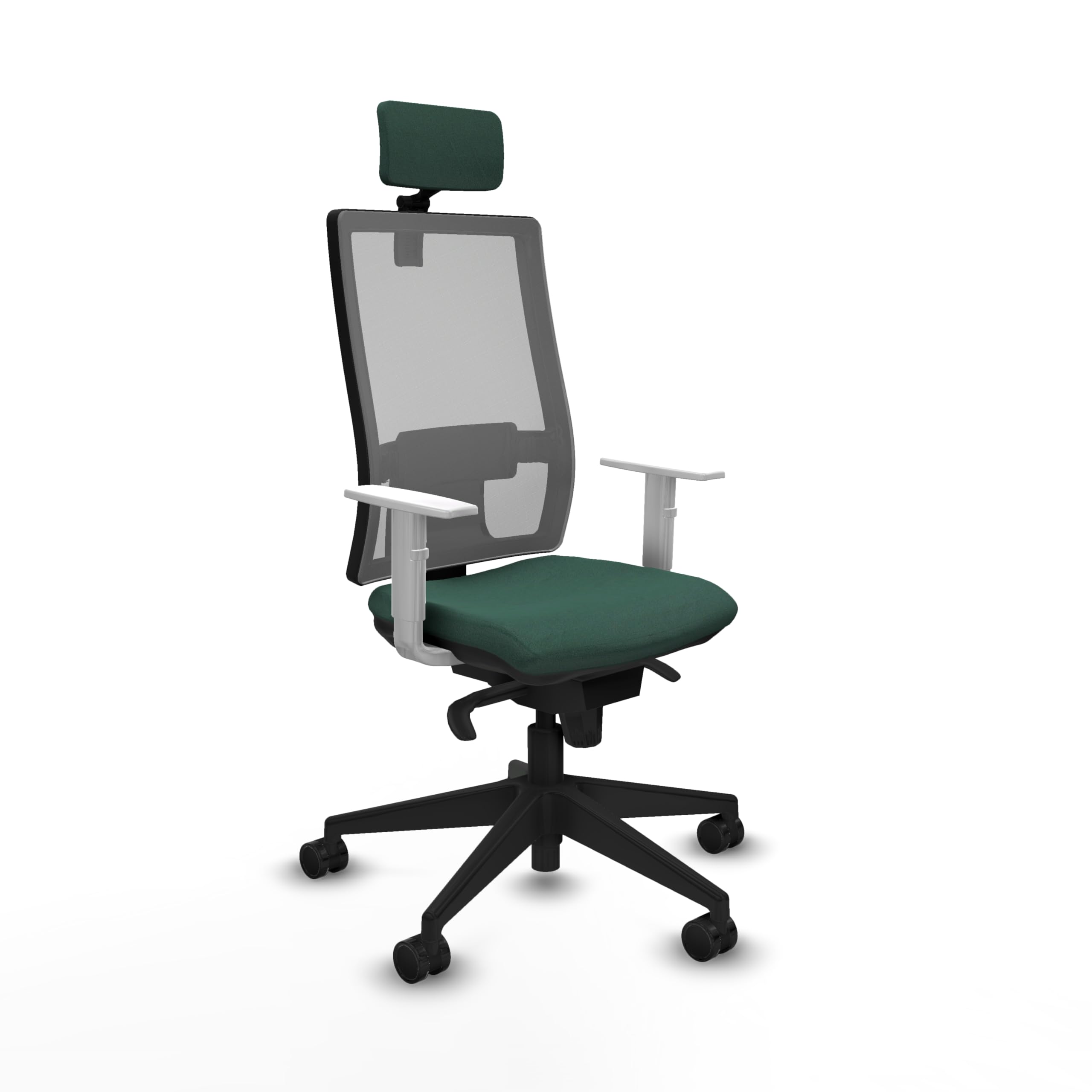 Piqueras y Crespo - Apoyo Lumbar para Silla Hornas con cabecero 2D, Brazos Blancos y Mecanismo sincro de 5 Posiciones, Ideal para teletrabajar y estudiar.