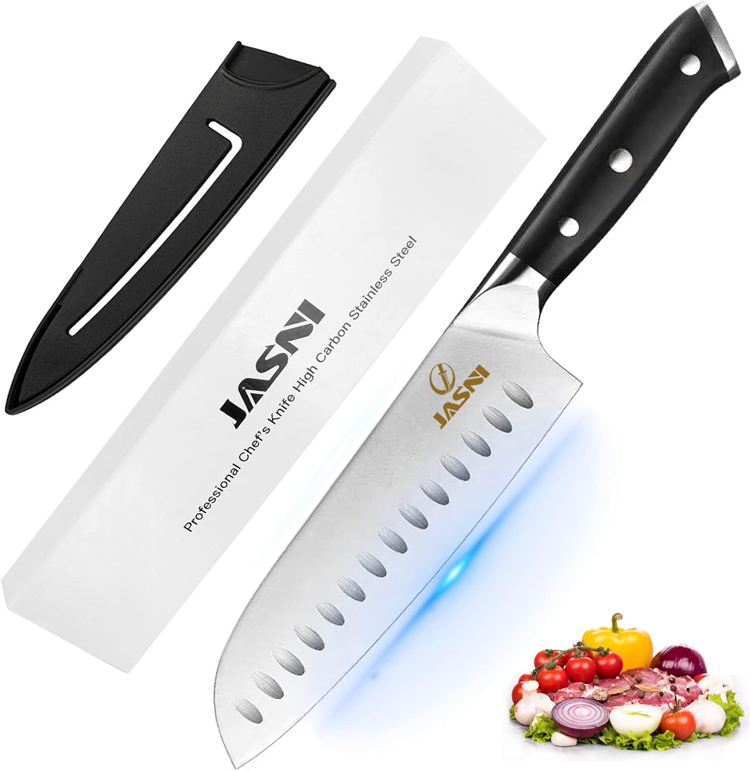Santoku Knife, Jasni 7 inch Kitchen Knife Ultra Sharp Knife Japanese