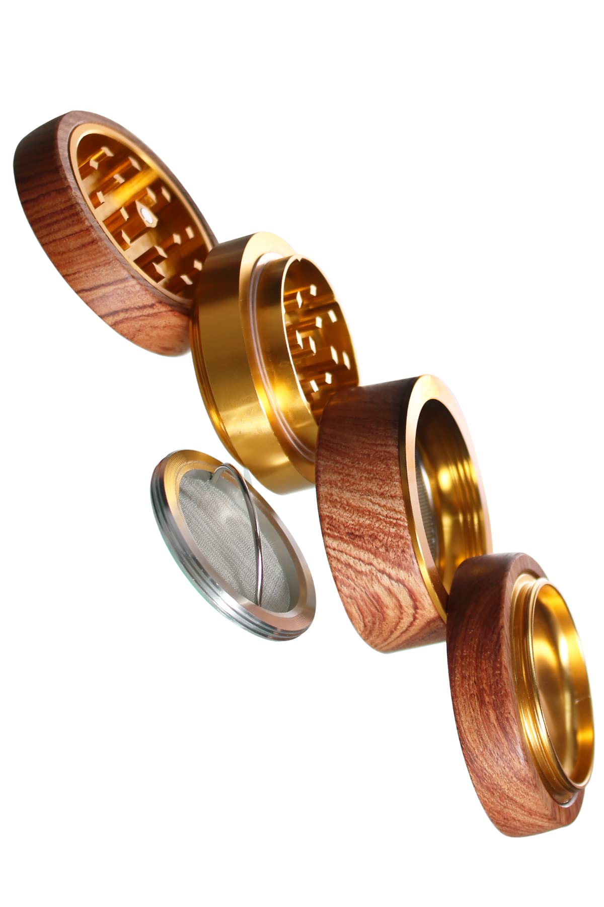 Heisenberg Kräutermühle Aus Holz - 4-teilig, 6 Cm, Mit 2 Sieben Und Schaber