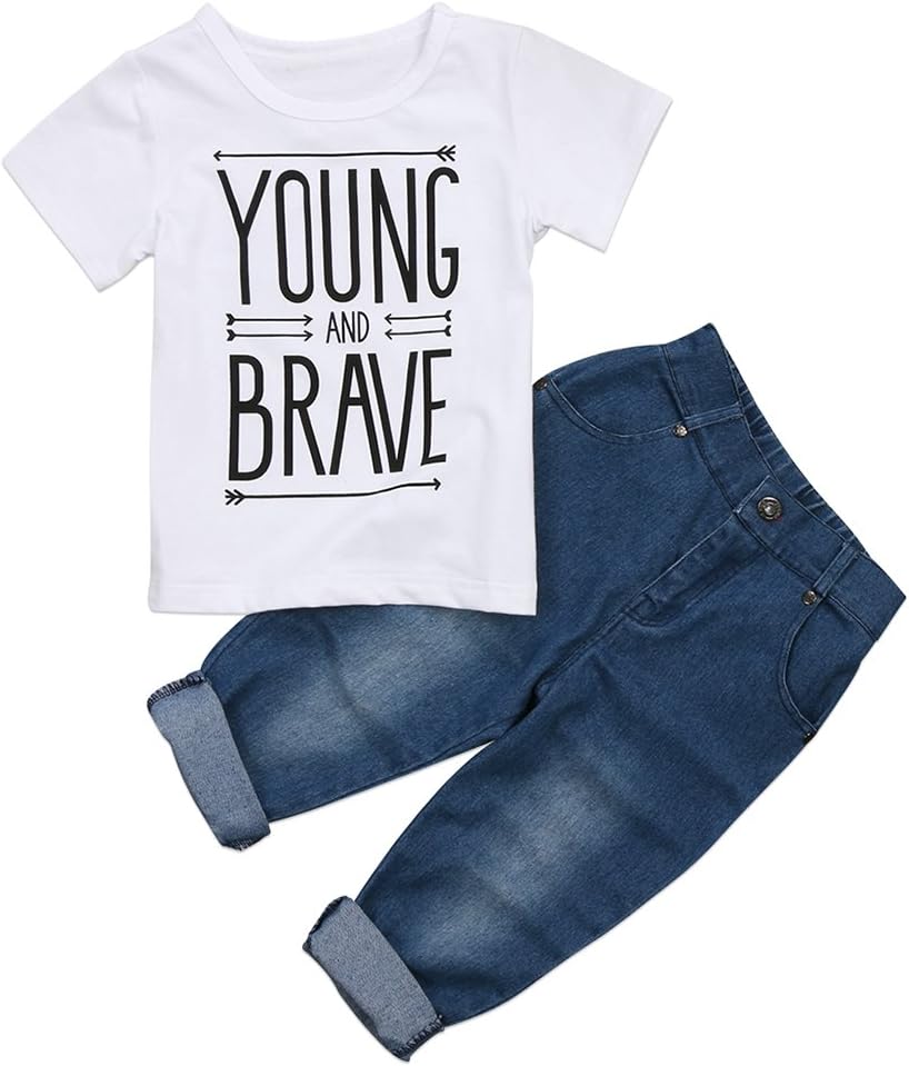 Qiylii Toddler Kids Baby Boy T-Shirt Tops Denim Pants Trousers Outfits Clothes Set 2Pcs