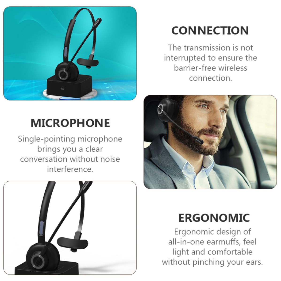 POPETPOP Auriculares Inalámbricos de Diadema Versión 5.0 para Música | Auriculares Inalámbricos para Pc, Conexión Estable, Diseño Ergonómico, Negro, 1 Juego