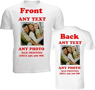 Create Your Own Custom Personalised Mens Kids T Shirt Any Photo, Any Text, Approx Up to 14" x 16" Print Size, White T Shirts