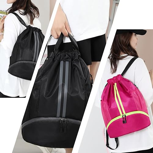 Miniatura 7 de Valleycomfy Mochila deportiva con cordón, resistente al agua, con bolsillos laterales de malla, compartimento para zapatos, mochila de gimnasio para