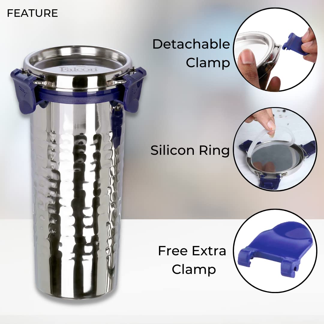 PDDFALCON EcoNxt Stainless Steel Tumbler with Steel Lid, Extra Clamp, 100% Leakproof, BIS Certified, Jindal Seal, Made in India. Ideal for Office, Gym, Travel Drinking Cup (520ml H) 1
