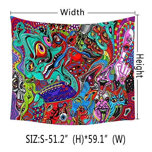 Hexagram Trippy Tapestry Psychedelic Abstract Monster Tapestry Wall Hanging Bohemian Arabesque Wall Art Fantasy Magical Fractal Wall Tapestry Home Decor #TOP2