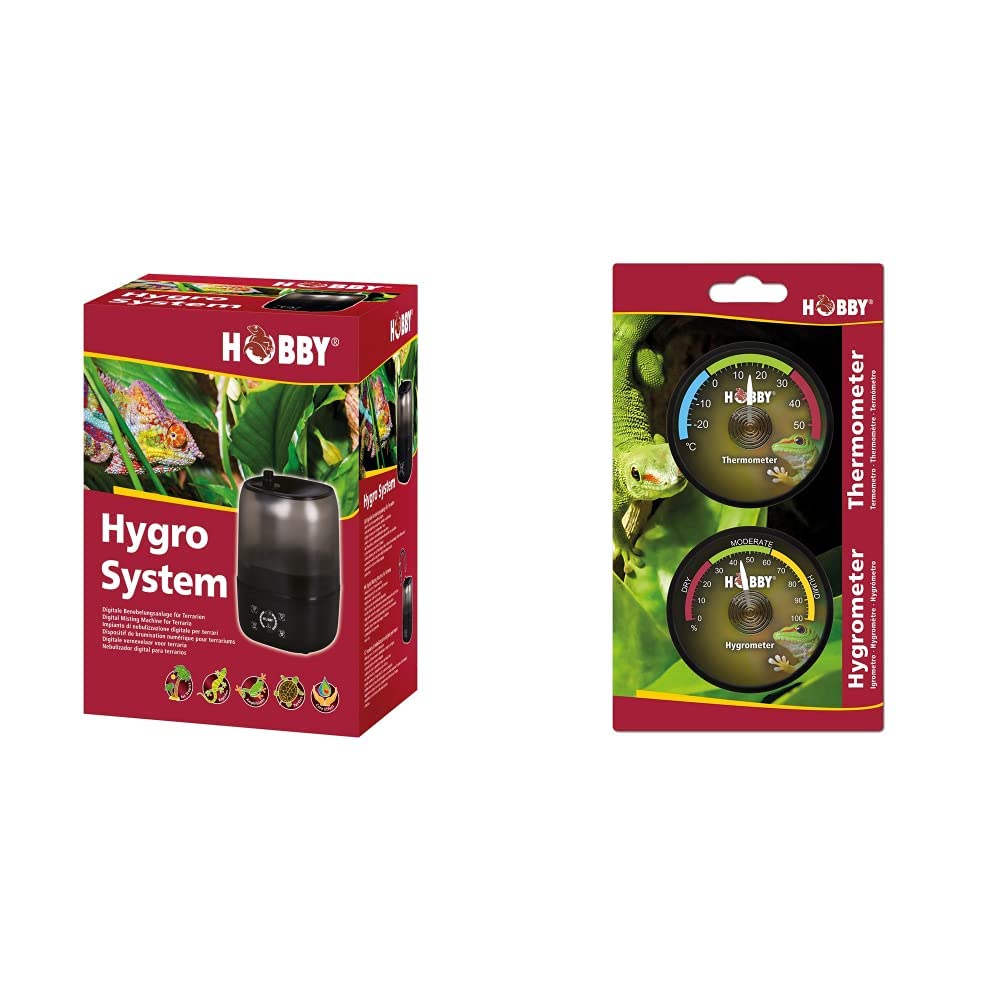 Hobby 37249 Hygro System - Digitale Benebelungsanlage für Terrarien & 36210 Thermometer, Hygrometer, AHT1
