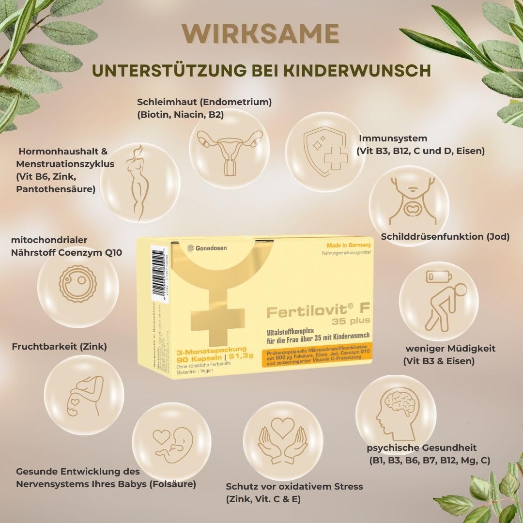 Fertilovit F 35 plus | Premium Kinderwunsch Vitamine mit Coenzym Q10 | ideal bei KIWU-Behandlung & für die Frau ab 35 | vegan | 3-Monatspackung | 90 Kapseln
