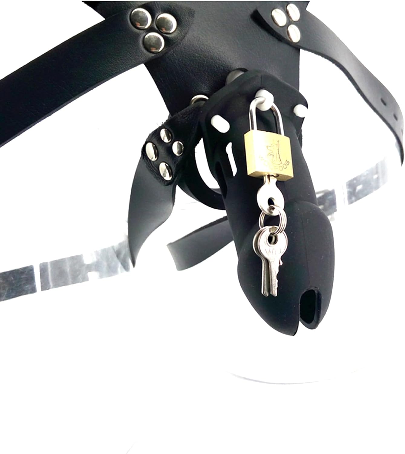 Male Cock Cage Chastity Device with Adjustable Leather Panty for Men, 2 Different Sizes of Black Wearable Male Chastity Cage Device with Key & 5 Rings Adult Sex Toy for Men - L