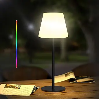 Outdoor Table Lamp,Battery Operated Cordless Table Lamp,Outdoor Lamps for Patio Waterproof,Dimmable Warm White and RGB LED Desk Lamp,Portable Night Light for Garden,Balcony,Bedroom,Camping.