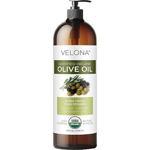 velona Aceite de oliva orgánico certificado por USDA, 32 onzas líquidas, aceite portador 100% puro y natural, extra virgen, sin refinar, prensado en