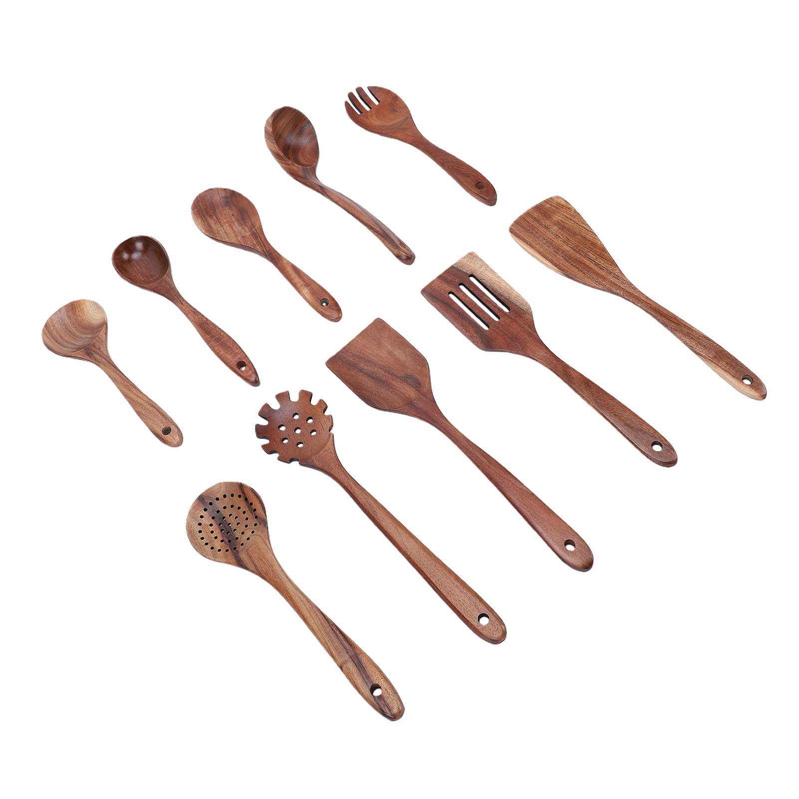 Juego de Utensilios de Madera de Teak, Cucharas de Cocina de 10
