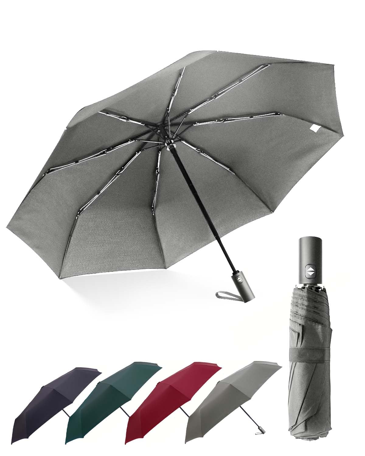 HW CASA Ombrello Pieghevole Antivento,105CM Ombrello Automatico,8 Stecche Rinforzo in Fibra di Vetro Ombrello Antivento Robusto,Compatto e Portatile Ombrello da Viaggio,Ombrello Uomo e Donna