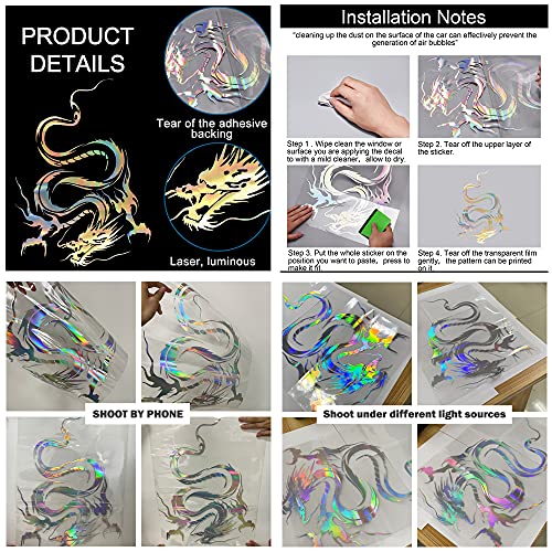 Image of Dragon Graphic Car Hood Sticker Self-Adhesive Vinyl Graphics Decals 19.69'' x 14.57'', Holographic Laser