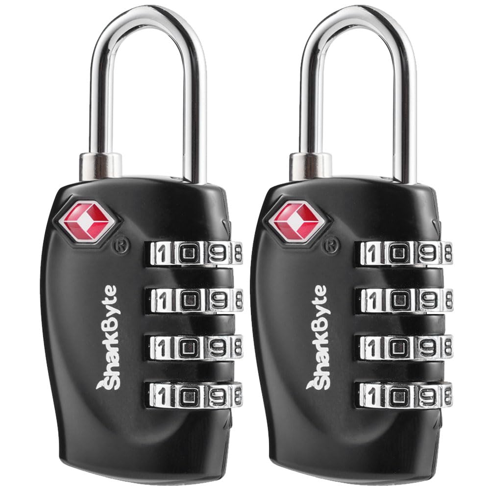 SharkByteSharkByte TSA Approved Luggage Locks, 4-Dial Security Travel Combination Padlock, Travel Lock for Suitcases Luggage Case, Zipper, Backpack, Travel Bag Gym Locker Code Padlock, Suitcase Locks (2 Pack)