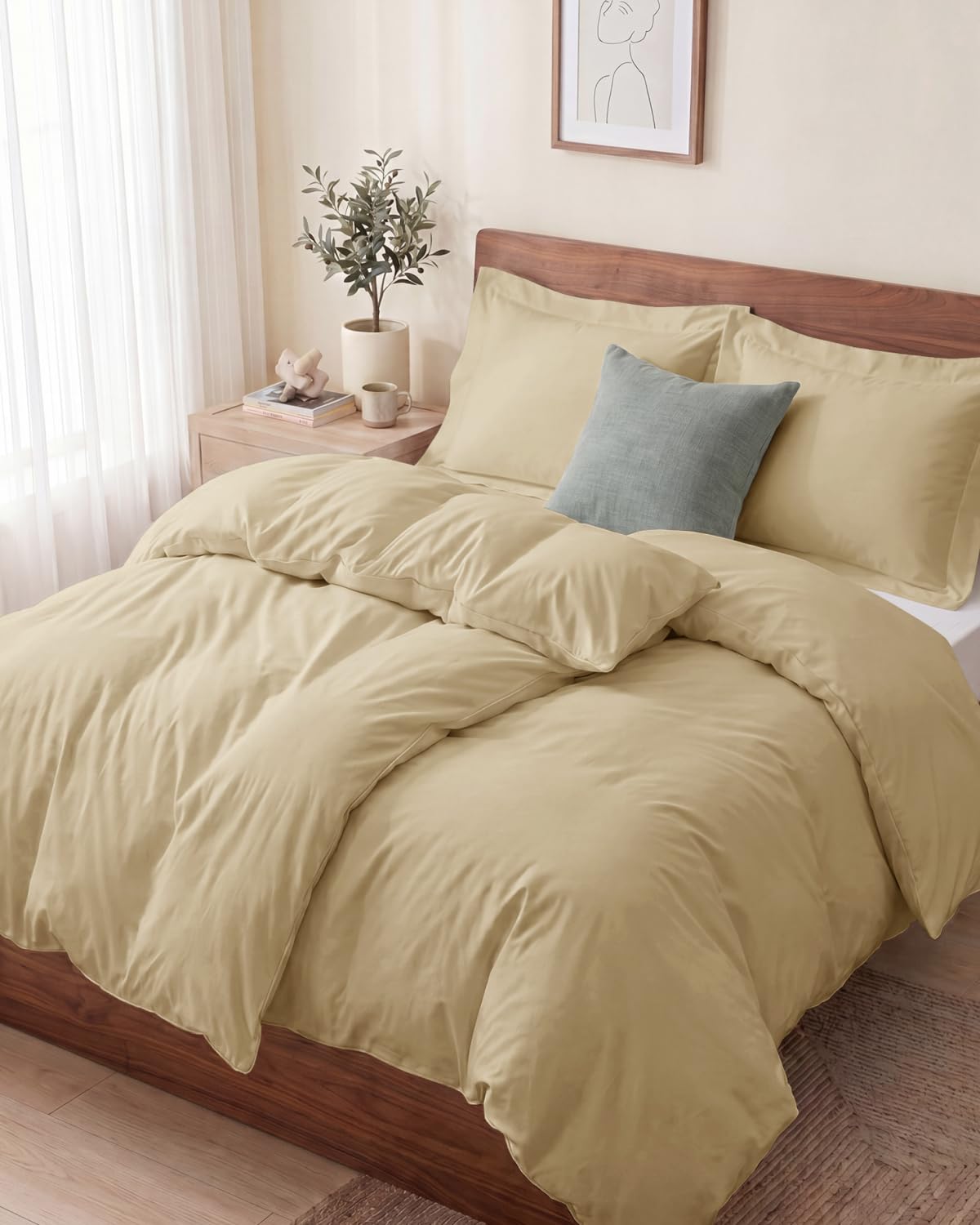 Copripiumino Singolo 135x200 cm Beige 4 Pezzi - 2 Copripiumini 135x200 cm e 2 Federe 80x80 cm - Microfibra Spazzolata - Senza Grinze e Traspirante, Ipoallergenica, Certificata OEKO-TEX Standard 100