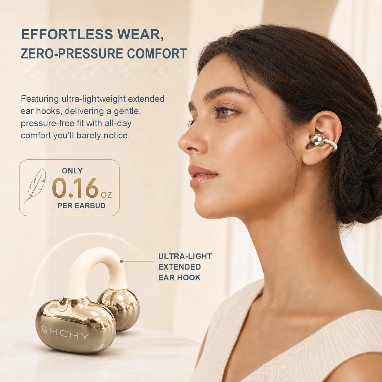 Auriculares abiertos con clip, Bluetooth 6.0, micrófono, funda LED